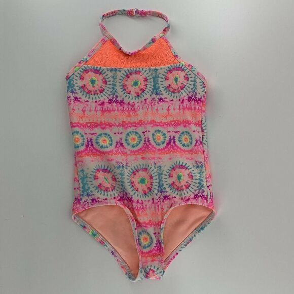 Pink Tie Dye One Piece Swim Suit Girls XS Halter - Picture 1 of 7